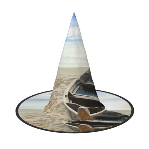ZKZBDPLK Halloween-Spitzhut, Boot am Strand, dekorativer Halloween-Hut von ZKZBDPLK