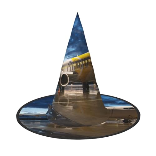 ZKZBDPLK Halloween-Spitzhut, Flugzeug am Abend, Lichtdruck, Halloween-Dekohut von ZKZBDPLK