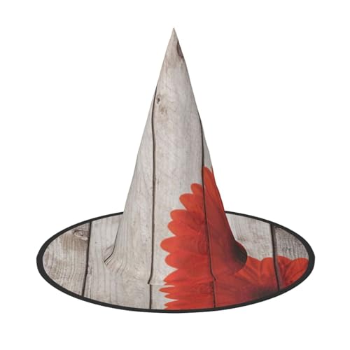 ZKZBDPLK Halloween-Spitzhut, Holzbrett, roter Blumendruck, Halloween-Dekohut von ZKZBDPLK