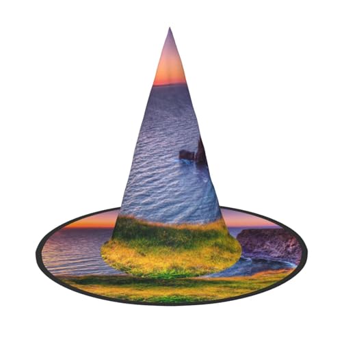 ZKZBDPLK Halloween-Spitzhut, Irland, Sonnenuntergang, Meereslandschaft, Druck, Halloween-dekorativer Hut von ZKZBDPLK