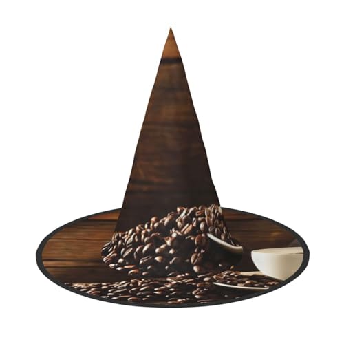 ZKZBDPLK Halloween-Spitzhut, Kaffeetasse und Kaffeebohnen-Druck, Halloween-dekorativer Hut von ZKZBDPLK