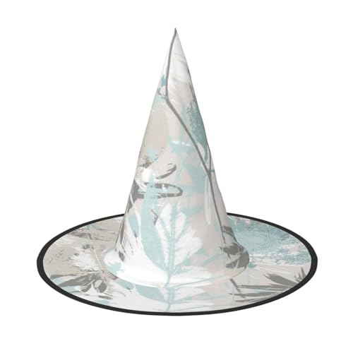 ZKZBDPLK Halloween-Spitzhut, Minzgrauer Blätterdruck, Halloween-Dekohut von ZKZBDPLK