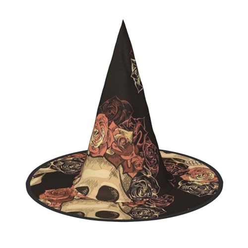 ZKZBDPLK Halloween-Spitzhut, Rosen-Totenkopf-Druck, Halloween-Dekohut von ZKZBDPLK