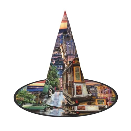 ZKZBDPLK Halloween-Spitzhut, San Francisco-Druck, Halloween-Dekohut von ZKZBDPLK