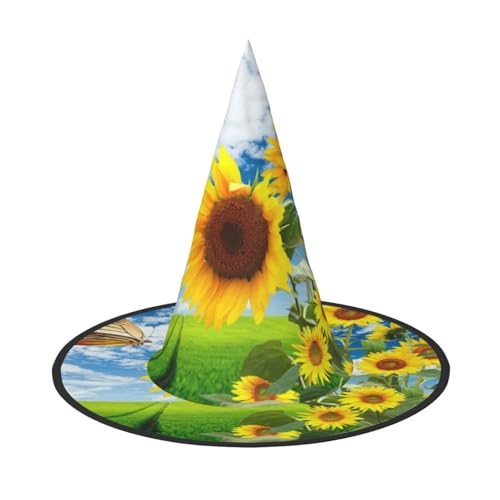 ZKZBDPLK Halloween-Spitzhut, Sonnenblumen-Schmetterlings-Druck, Halloween-Dekohut von ZKZBDPLK