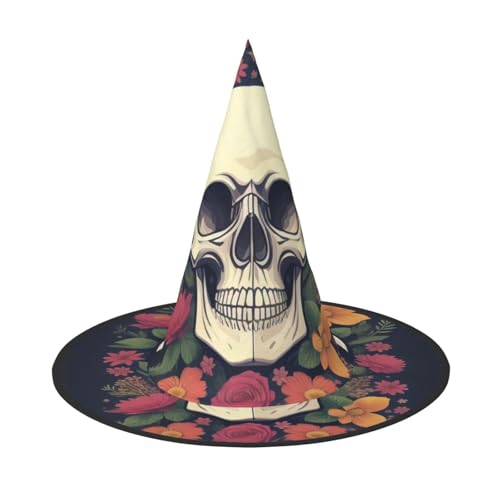ZKZBDPLK Halloween-Spitzhut, Totenkopf und Blumendruck, Halloween-Dekohut von ZKZBDPLK