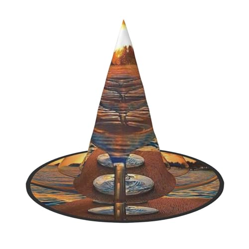 ZKZBDPLK Halloween-Spitzhut, Weinglas im Sonnenuntergang, Halloween-Dekohut von ZKZBDPLK
