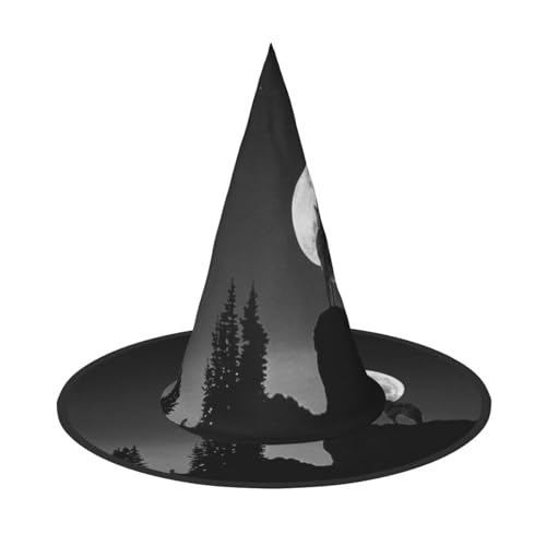 ZKZBDPLK Halloween-Spitzhut, Wolf, Nacht, Mond, Druck, Halloween-Dekohut von ZKZBDPLK