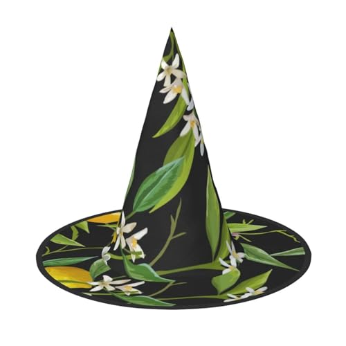 ZKZBDPLK Halloween-Spitzhut, Zitronen- und Blumendruck, Halloween-Dekohut von ZKZBDPLK