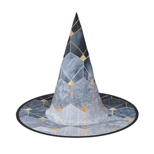 ZKZBDPLK Halloween-Spitzhut, blaue Sechsecke und Diamant-Druck, Halloween-Dekohut von ZKZBDPLK