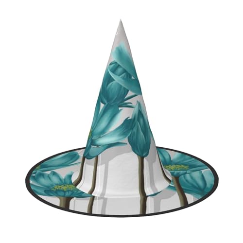 ZKZBDPLK Halloween-Spitzhut, blaugrün, grau und weiß, Blumendruck, Halloween-Dekohut ZKZBDPLK Halloween-Spitzhut, blaugrün, grau und weiß, Blumendruck, Halloween-Dekohut von ZKZBDPLK