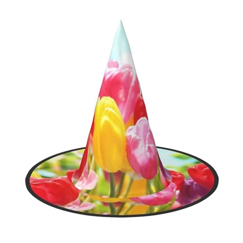 ZKZBDPLK Halloween-Spitzhut, buntes Tulpenmuster, Halloween-Dekohut von ZKZBDPLK