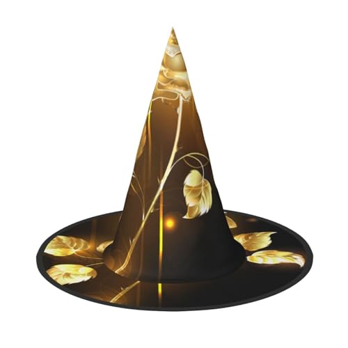 ZKZBDPLK Halloween-Spitzhut, goldfarbener Rosen-Druck, Halloween-Dekohut von ZKZBDPLK