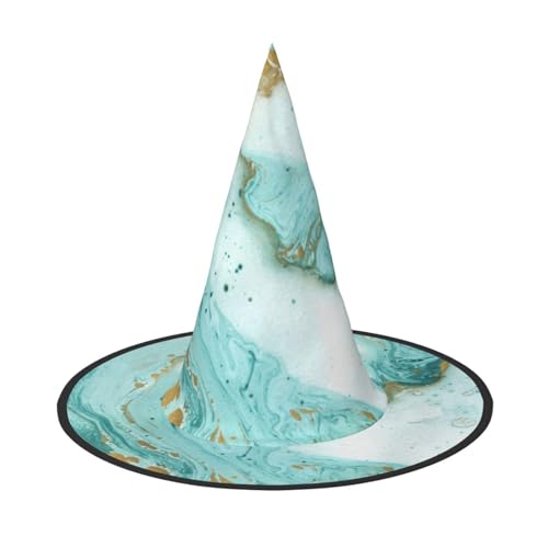 ZKZBDPLK Halloween-Spitzhut, grün, gold, Marmor-Druck, Halloween-Dekohut von ZKZBDPLK