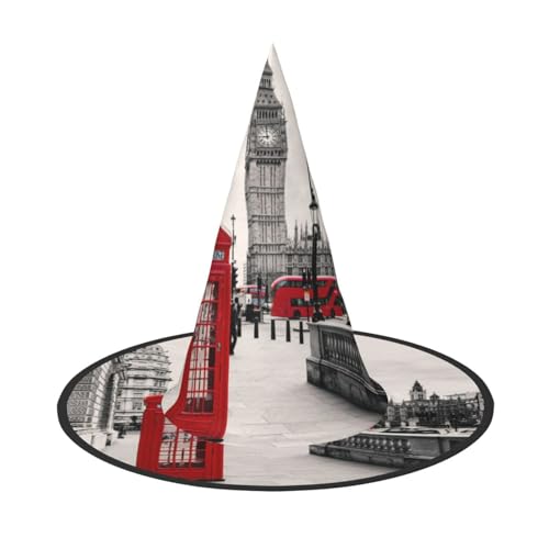 ZKZBDPLK Halloween-Spitzhut, rote Telefonzelle, Londoner Straßendruck, Halloween-dekorativer Hut von ZKZBDPLK