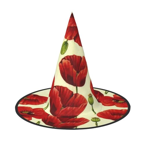ZKZBDPLK Halloween-Spitzhut, roter Blumendruck, Halloween-Dekohut von ZKZBDPLK