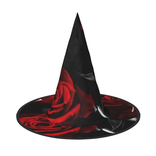 ZKZBDPLK Halloween-Spitzhut, roter Rosen-Druck, Halloween-Dekohut von ZKZBDPLK