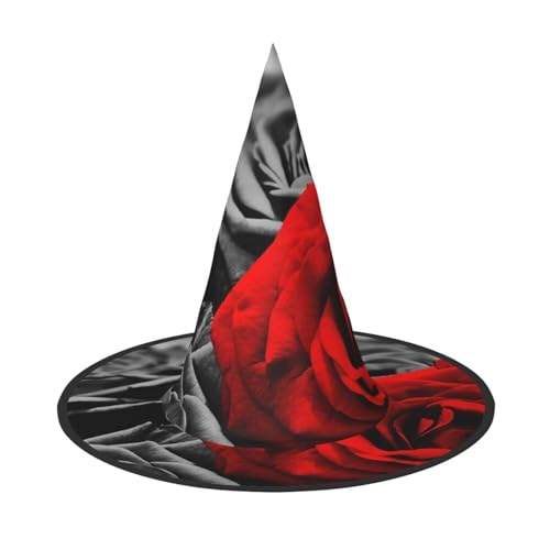 ZKZBDPLK Halloween-Spitzhut, schwarz-weiße und rote Rosen, Halloween-Dekohut von ZKZBDPLK