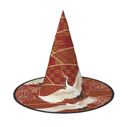 ZKZBDPLK Halloween-Spitzhut, zwei Kraniche, Chrysanthemen-Druck, Halloween-Dekohut von ZKZBDPLK