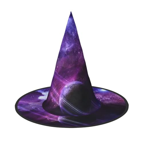 ZKZBDPLK Halloween Spitzhut Galaxie Sternenhut Weltraum Lila Sternenhut Druck Halloween Deko Hut von ZKZBDPLK