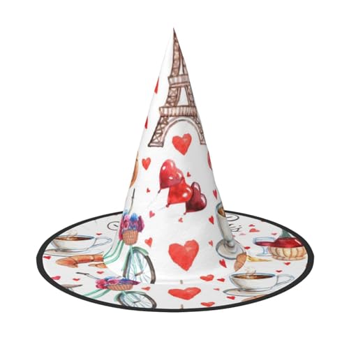 ZKZBDPLK Halloween Spitzhut Love Paris Turm Fahrrad Herz Druck Halloween Deko Hut von ZKZBDPLK