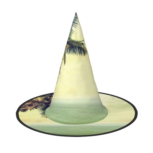 ZKZBDPLK Halloween Spitzhut Palme Rocky Shore Print Halloween Deko Hut von ZKZBDPLK