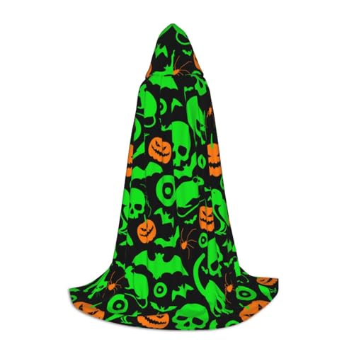 Zkzbdplk Grüner Geist Horror Halloween Kürbis Gedruckt Lange Kapuzenumhang für Teenager Cosplay Rolle Party Festival Halloween Kostüme von ZKZBDPLK