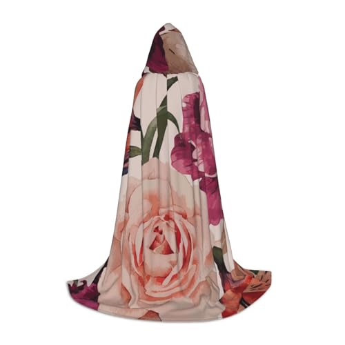 Zkzbdplk Langer Kapuzenumhang mit rosa Blumen und Rosen für Teenager, Cosplay, Rollenparty, Festival, Halloween-Kostüme von ZKZBDPLK