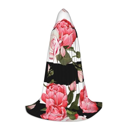 Zkzbdplk Schwarz-weiß gestreifter Blumen-bedruckter langer Kapuzenumhang für Teenager, Cosplay, Rollenparty, Festival, Halloween-Kostüme von ZKZBDPLK