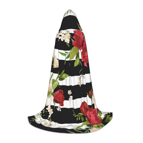 Zkzbdplk Schwarz-weiße Streifen, rote Rose, Blumen, bedruckt, langer Kapuzenumhang für Teenager, Cosplay, Rollenparty, Festival, Halloween-Kostüme Zkzbdplk Schwarz-weiße Streifen, rote Rose, Blumen, bedruckt, langer Kapuzenumhang für Teenager, Cosplay, Rollenparty, Festival, Halloween-Kostüme von ZKZBDPLK