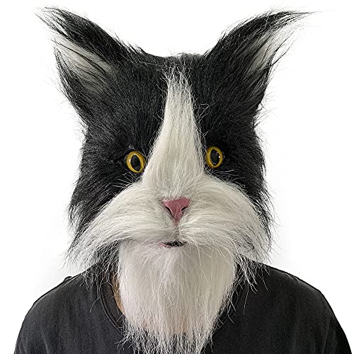 Cat Mask Latex Cute Animal Plush Helm Full Head Fluffy Halloween Cosplay Party Costume Props (Black) von ZLCOS