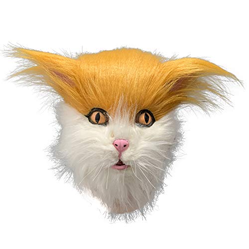 Cat Mask Latex Cute Animal Plush Helm Full Head Fluffy Halloween Cosplay Party Costume Props (Yellow) von ZLCOS