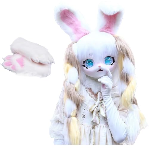 ZLJLYP Pelzige Tragbare Kapuzen, Handschuhe, KIG Fursuit Tierkopfbedeckung, Katzenkopfbedeckung Im Lolita-Stil, Anime-Haarschmuck(E) von ZLJLYP