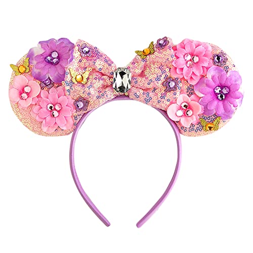 ZLKSKER 1 x Maus-Ohren-Haarband mit Schleife, Pailletten-Haarband für Maus, Geburtstagsparty, Cosplay, Partyzubehör (mit Pailletten 01) von ZLKSKER