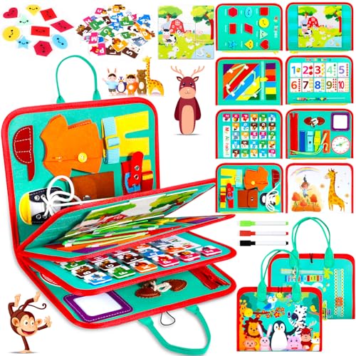 ZLPBAO Busy Board 9 in 1 Montessori Spielzeug ab 1 2 3 4 Jahre, Activity Board Baby 3D Filz Board Sensorisches Spielzeug, Babybücher aus Weichem Stoff Früh Lernen Lebenskompetenzen Lernspielzeug von ZLPBAO