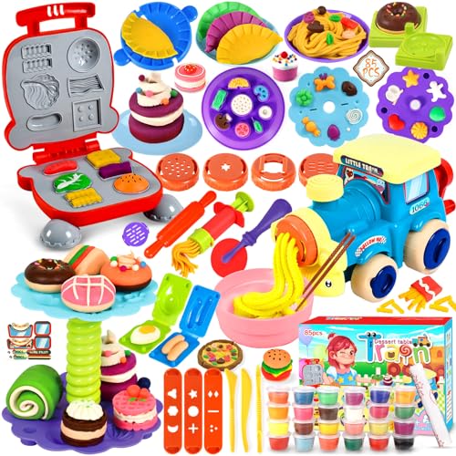 ZLPBAO Knete Set Knetwerkzeug für Kinder, 85 Stück Knete Zubehör mit 24 Dosen Knete Kinder Plastilin Werkzeuge Nudelmaschine Spielset Burger Eiscreme, Spielzeug Geschenk mädchen & Junge 2-10 Jahre von ZLPBAO