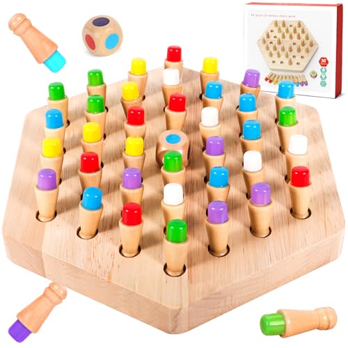 ZLPBAO Montessori Spielzeug ab 4 Jahre, 36 pcs Gedächtnis Schach lernspielzeug Spiele für Demenzkranke, Holzspiele Holzspielzeug ab 3 Jahre Montessori Memory Spiel Lernspiele von ZLPBAO