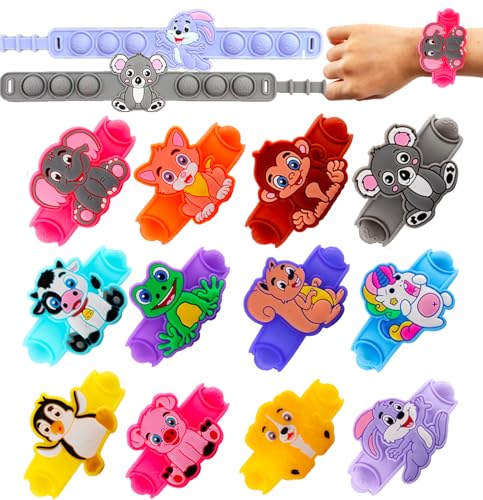 24 Stück Fidgetbänder Pop Armband Sensorisches Spielzeug für Kinder 4-12 - Stressreduzierende Knautschbänder mit Tiermotiven - Partygeschenke, Gastgeschenk, Lehrerbedarf & Schülergeschenk von ZLWENA