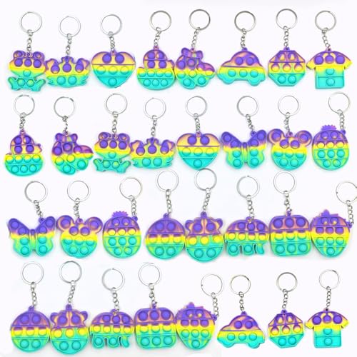 32 Stück Zappel-Schlüsselanhänger-Spielzeuge in Großpackung – Mini-Pop-Sensory-Fidgets für Kinder, Partygeschenke, Schatzkistenpreise, Klassenzimmer-Belohnungen, Goodie-Bag-Füller und Karnevalsspiele von ZLWENA