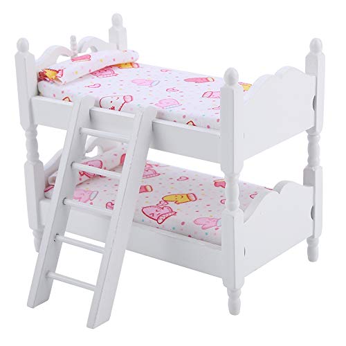Puppenhaus-Etagenbett, 1:12 Puppenhaus, Mini-Möbel, Kinderzimmer, Modell, Etagenbett, Spielzeug (13,7 x 8,1 x 12 cm) (Rosa Handschuhe) von ZLXHDL