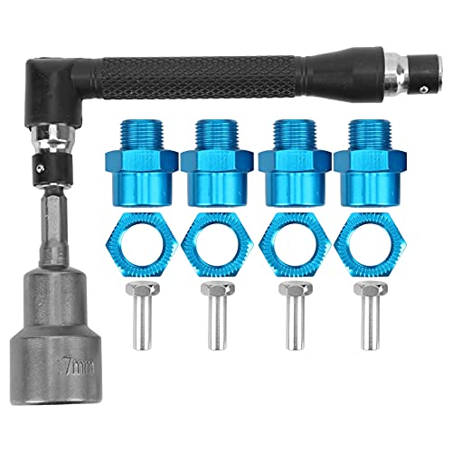 ZLXHDL Rc-Zubehör, 4-teilig, Aluminiumlegierung, 12 mm bis 17 mm, Rad-Sechskant-Naben-Konvertierungsadapter, Steckschlüssel-Set für 1/10 1/8 Rc-Autos (Blau) von ZLXHDL