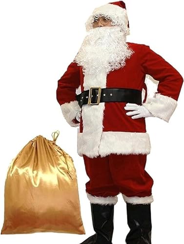 ZLYJ Weihnachtsmann Deluxe Weihnachtsmann-Anzug 11-Teilig, Weihnachtliches Weihnachtsmann-Kostüm Für Erwachsene A von ZLYJ
