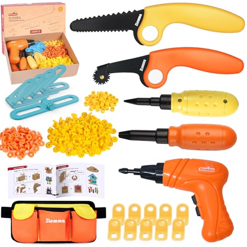 Kinder Karton Baukasten 258-teilig – Werkzeugset mit Bohrer, Sicherheitssäge, Falzroller, Scharnieren & Schrauben – Kreatives DIY Bastelset mit Tragetasche & Geschenkbox von ZLemma