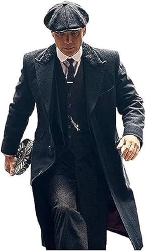ZM ATTIRE Herren Thomas Shelby Peaky B Cillian Murphy Kostüm Wolle Langmantel Übermantel, Schwarz - Wollmantel, L von ZM ATTIRE