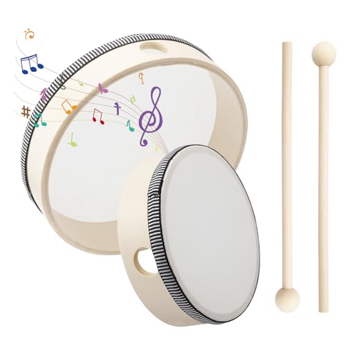 2 Stück Trommel Kinder (6 Zoll & 8 Zoll), Kindertrommel, Tamburin Kinder Trommel, Drum, Handtrommel für Kinders, Tambourine, Handtrommel für Erwachsene, Trommeln Bringen Sie Zwei TrommelstöCke mit von ZMDMAH