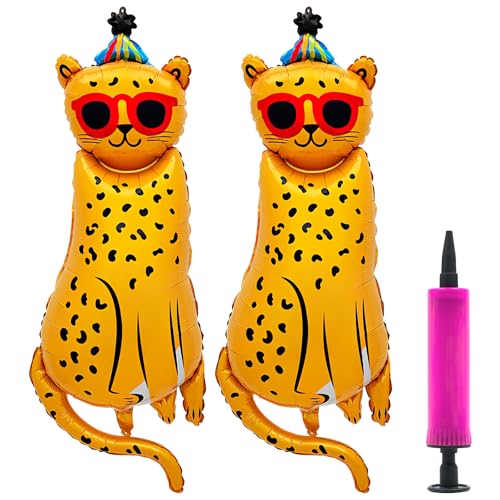 ZMDMAH 2 Stück Luftballon Tiere Ballons Leopard, XXL Tier Luftballons Tiere Geburtstag, Folienballon Tiere Geburtstag, Helium Ballon Tiere für Kindergeburtstags Deko, Dschungel Deko Geburtstags Party von ZMDMAH