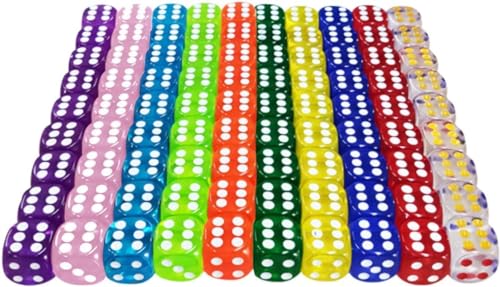 ZMDMAH 6 Seitige Würfel Set, 100 Stück Dice Set 16mm Sechsseitiger Würfel Durchscheinende Farben Acryl Polyedrisch Würfels Spielwürfels Tischspiele für Spiel und Party von ZMDMAH