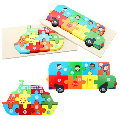 ZMDMAH Holzpuzzle Spielzeug, 2 Stück Montessori Spielzeug Puzzle, Holzpuzzle ab 3 4 5 6 Jahren, 3D Kreativ Lernspielzeug für Kinder, Lernendes pädagogisches Baby Puzzle, Geschenk für Jungen Mädchen von ZMDMAH