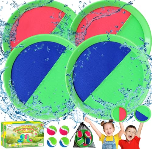 Toss Catch Ball Outdoor Toy: Upgraded Kid Outside Toy Game Beach Backyard Lawn Sport Activity Fun Outside Indoor Family Toy for Age 3-12 Girl Boy Kid Birthday Gift with 4 Sticky Paddles 4 Throw Balls von ZMLM