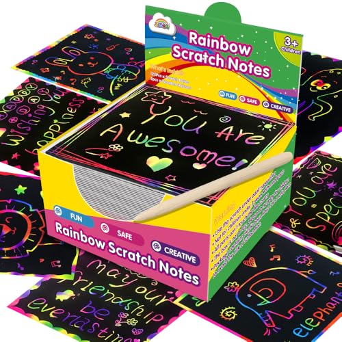 ZMLM 125 Blätter Regenbogen Kratzpapier, Kratzbilder Kartenblätter für Kinder Erwachsene Scratch Note Arts Kratzbuch Jungen Mädchen DIY Geburtstagsspiel Geschenkbox von ZMLM
